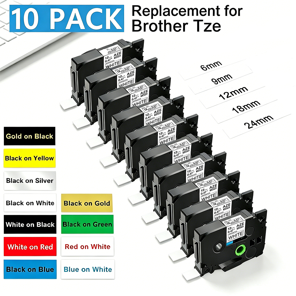 10PK Replacement Label Cassette for TZe-231 Compatible for Brother Ptouch Printer Black on white Label tape 12mm 18mm 24mm