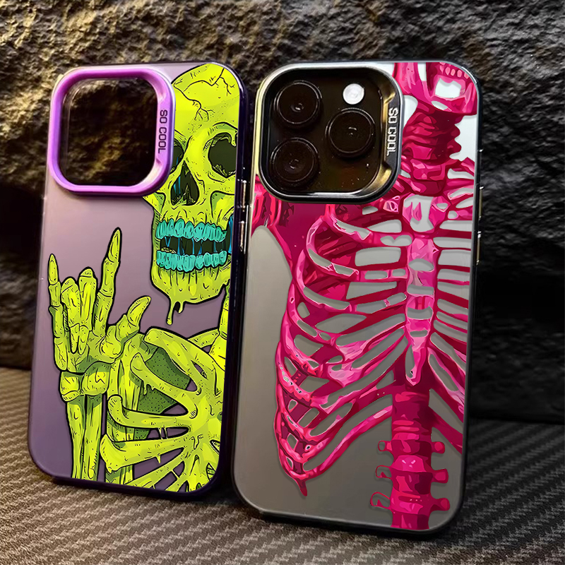 Telefoonhoesje voor Samsung Galaxy S24 S25 S23 Ultra S22 S21 Plus FE A56 A36 A26 5G A16 A06 4G Note 20 Luxe Roze Groene Schedel Cover