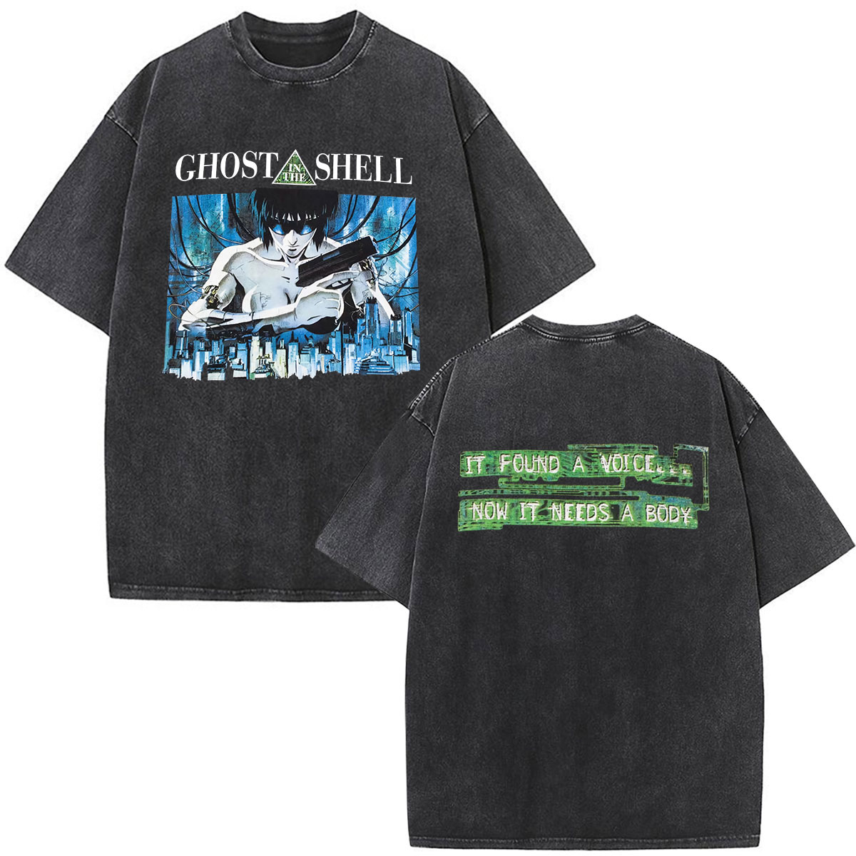 Koszulka Ghost in The Shell Motoko Kusanagi Vintage Washed Męska Damska Odzież Casual Bawełniana Krótki Rękaw Oversize T-shirty Bluzki