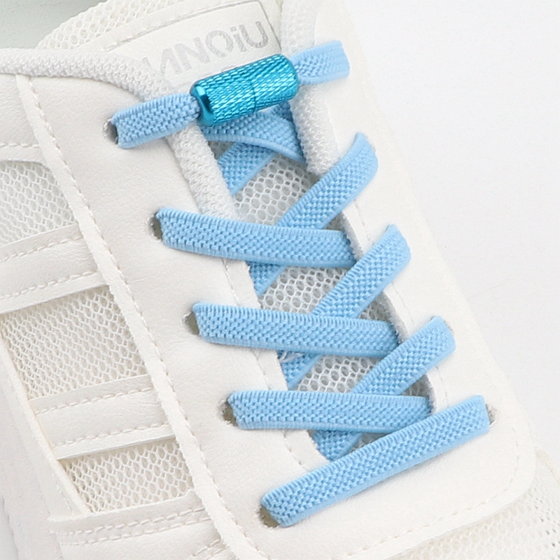 1 paar elastische schoenveters zonder stropdassen platte veters ronde metalen capsules slot rubberen band luie schoenen kant voor sneakers