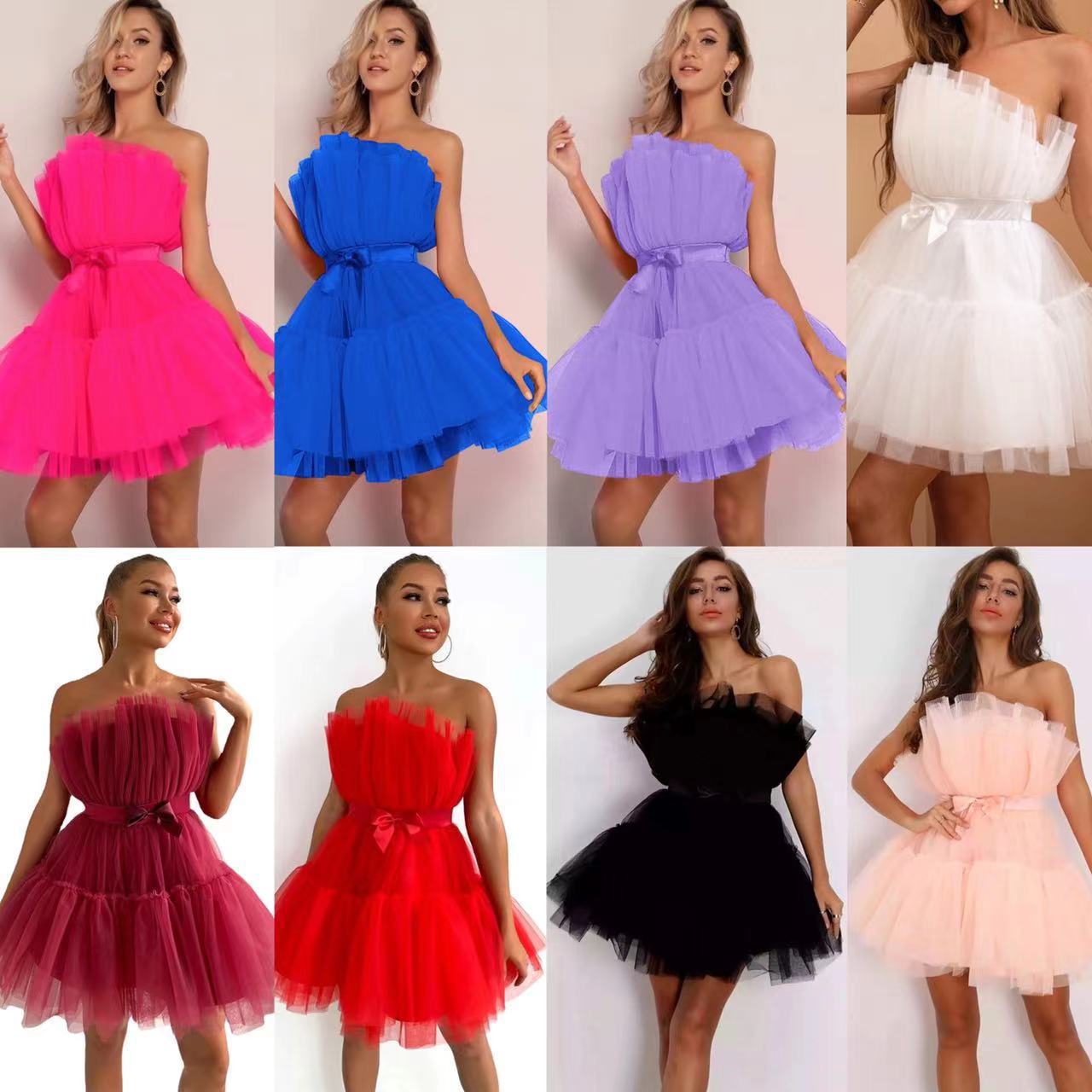 EINY Tulle Dress Women Elegant Gauze Mesh Cute Girl Puffy Tutu Skirt Evening Birthday Prom Party Princess Mini Dresses Vestidos