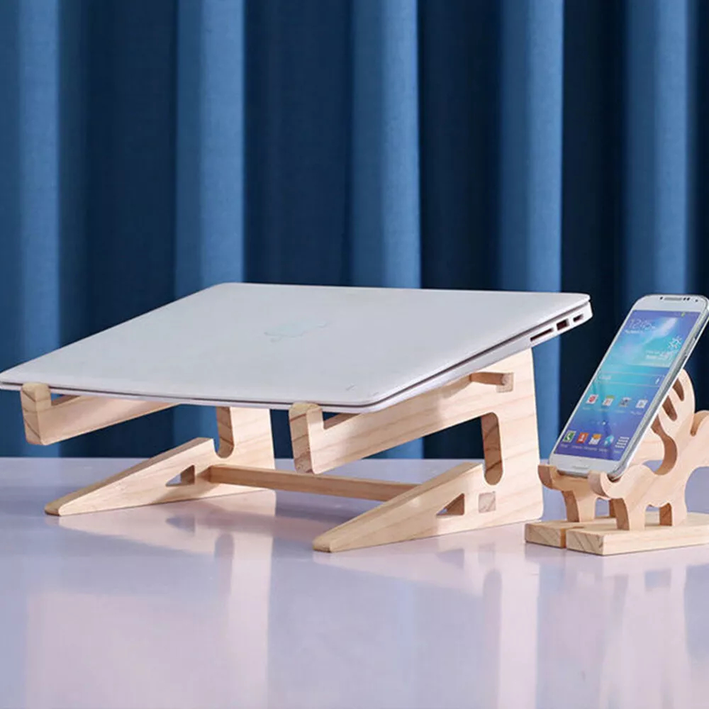 Soporte plegable de madera para ordenador portátil, Base ajustable de refrigeración, disipación de calor para Macbook