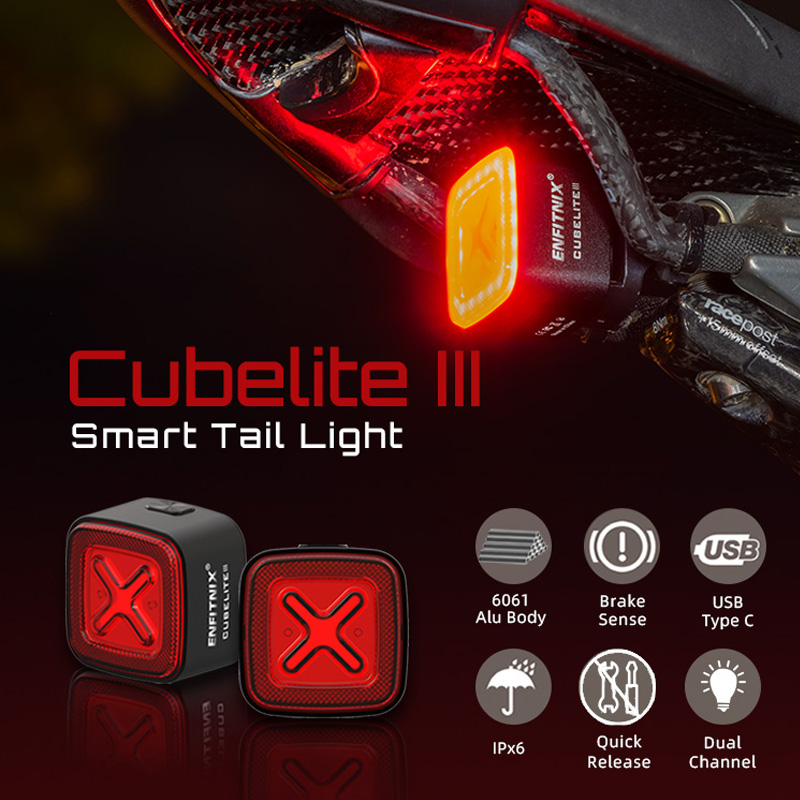 Enfitnix cubelite iii luz traseira inteligente luz de advertência de freio de bicicleta ultra brilhante luz traseira carga usb led luz de advertência noturna