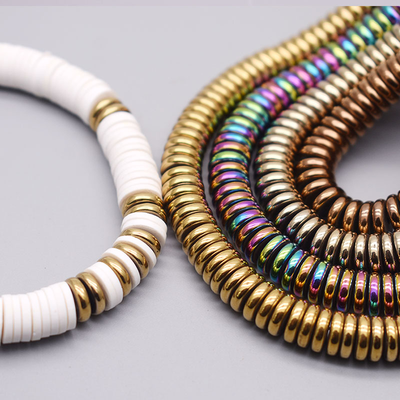 Venta al por mayor, cuentas de rueda de piedra de hematita Natural chapadas de 6mm y 8mm, cuentas espaciadoras sueltas redondas planas para fabricación de joyería, pulsera DIY