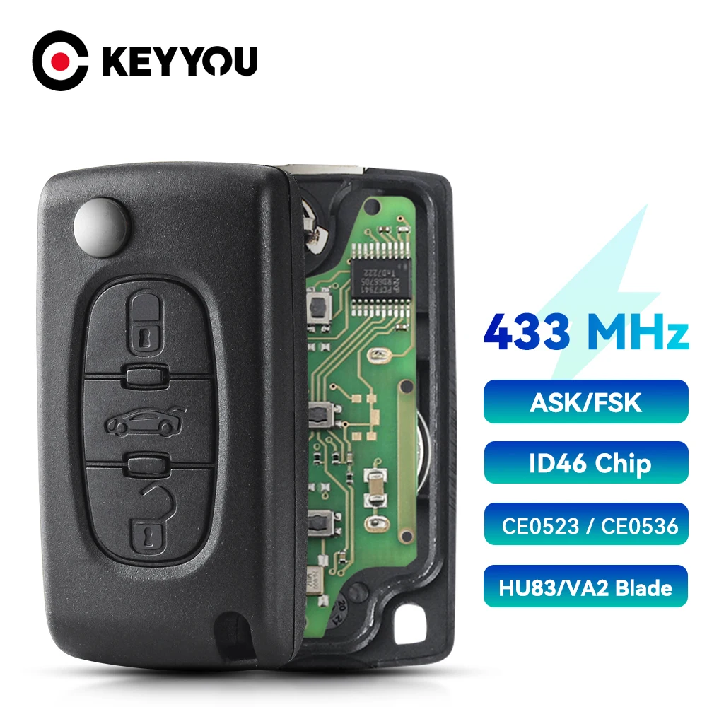 KEYYOU para Peugeot Cle llave 207 307 407 para CITROEN C1 C2 C3 C4 C5 Berlingo 433Mhz ID46 ASK FSK llave de coche remoto CE0523 Ce0536