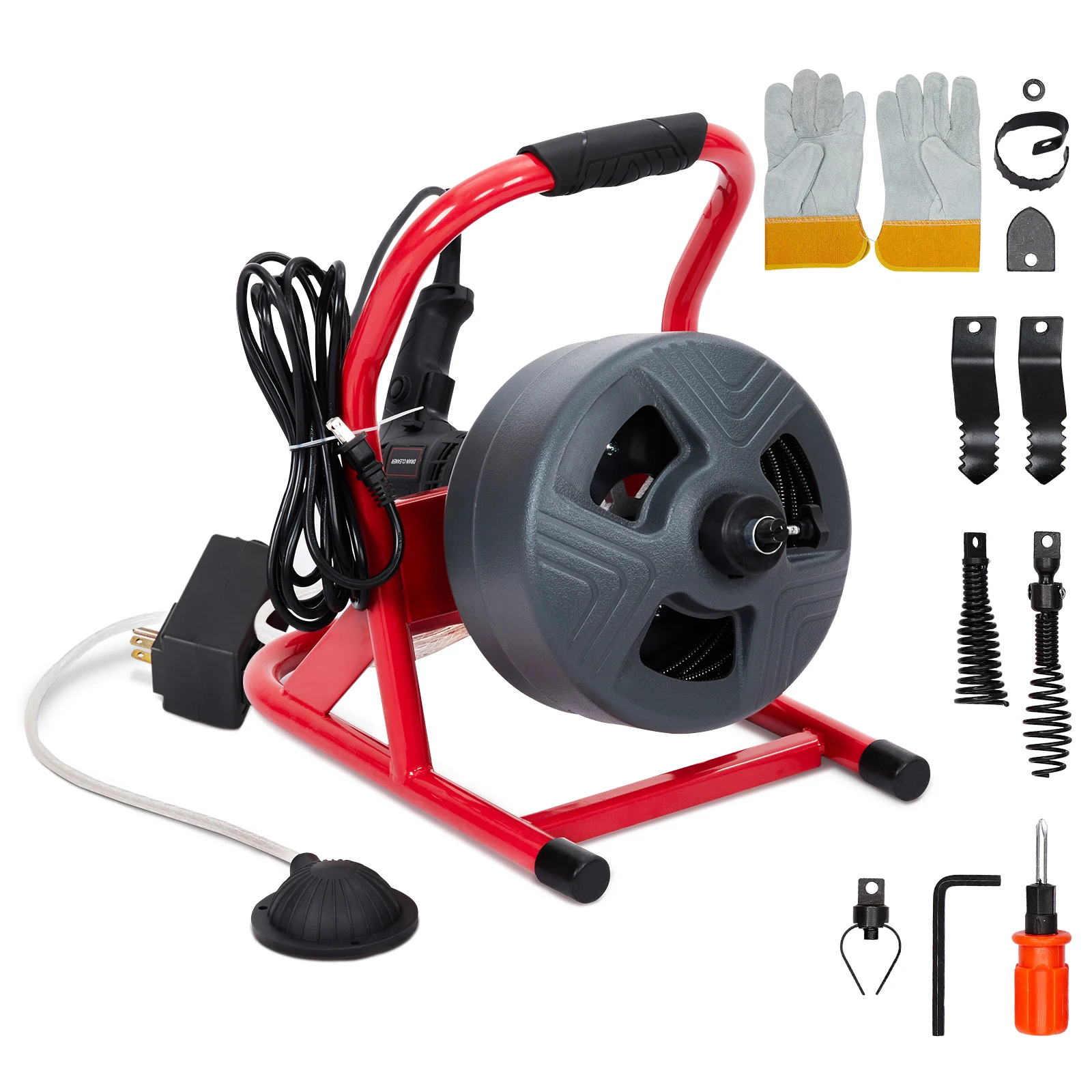 50 Fuß x 5/16 Zoll Abflussreinigungsmaschine, professionelle Abflussbohrer für 3/4 bis 3 Zoll Rohre, Fußschalter-Abflussbohrerreiniger, Kanalisation
