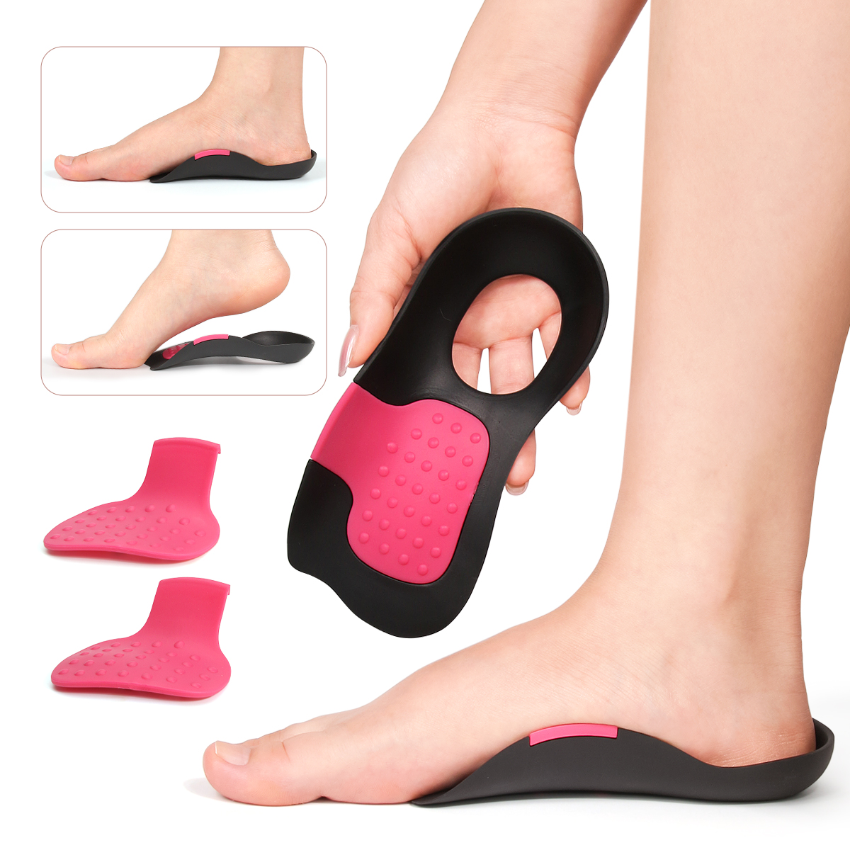 Novas palmilhas de suporte de arco atualizadas, removíveis em almofadas de arco que aumentam a altura, adequadas para pernas em forma de X e pés chatos.