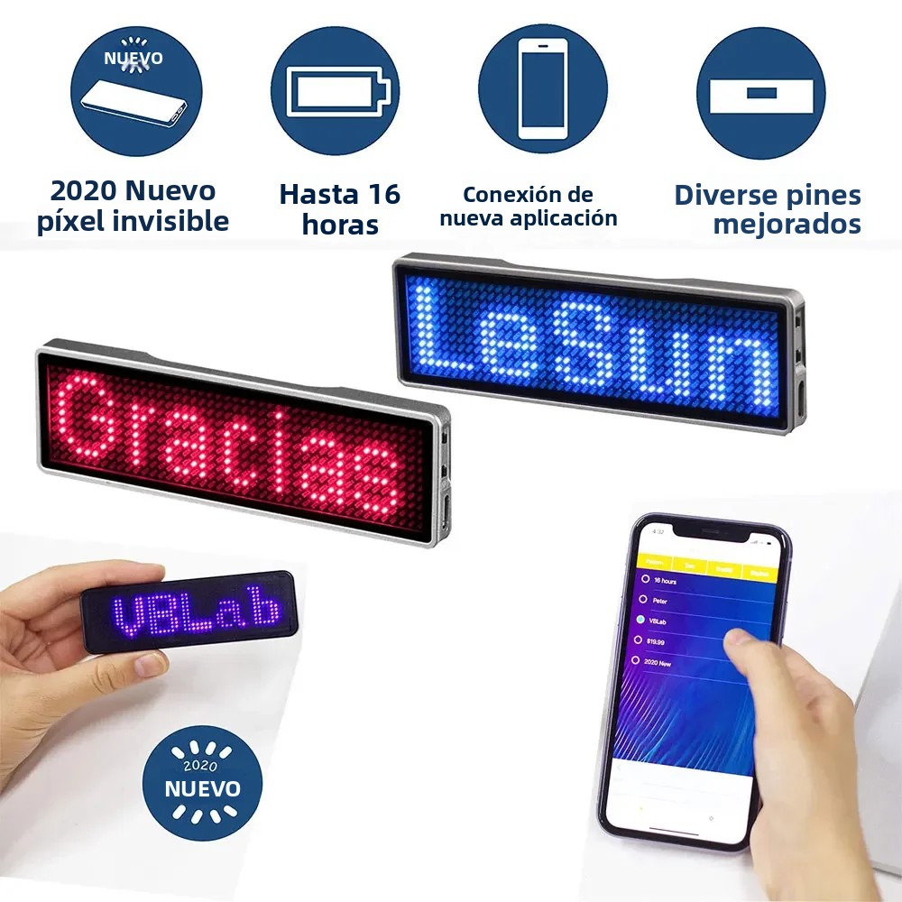 Kit de Insignia de Identificación LED Bluetooth de Cuatro Colores, Programable, con Tablero de Mensajes Desplazables, Mini Pantalla LED HD, Kit Electrónico