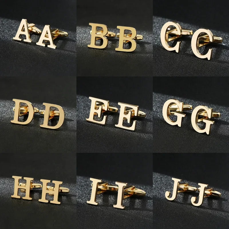 Hoge kwaliteit gouden kleur Engelse letters A-Z manchetknopen voor mannen luxe sieraden overhemd manchetknopen Franse zakelijke accessoires