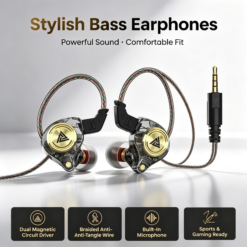 Auriculares con cable QKZ AK3 HiFi de 3,5 mm con micrófono, auriculares con cancelación de ruido para deportes, juegos, música, sonido estéreo