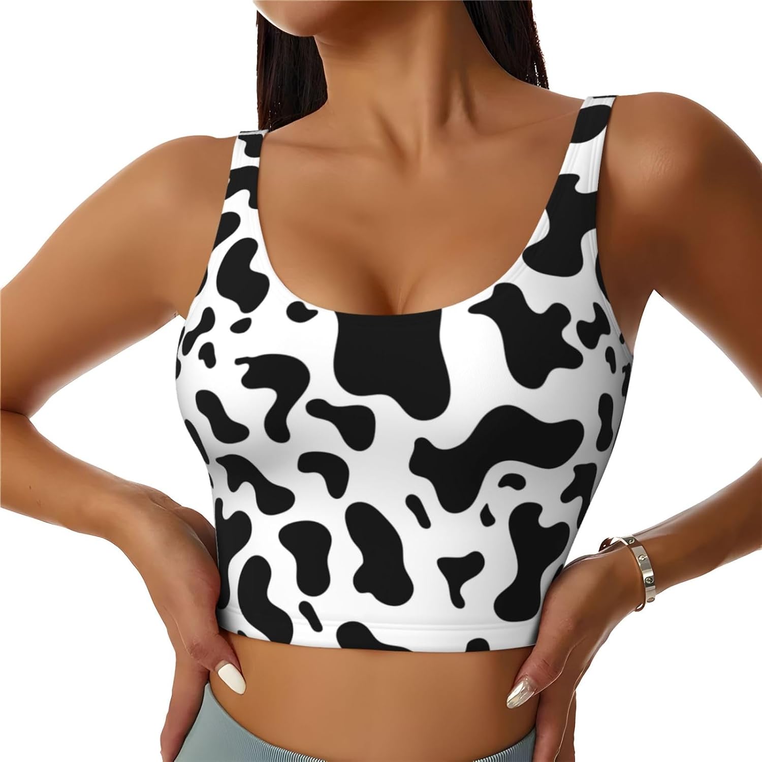 Sutiãs esportivos com padrão de vaca para mulheres Racerback Running Bra Workout Crop Tank Tops Sutiã esportivo