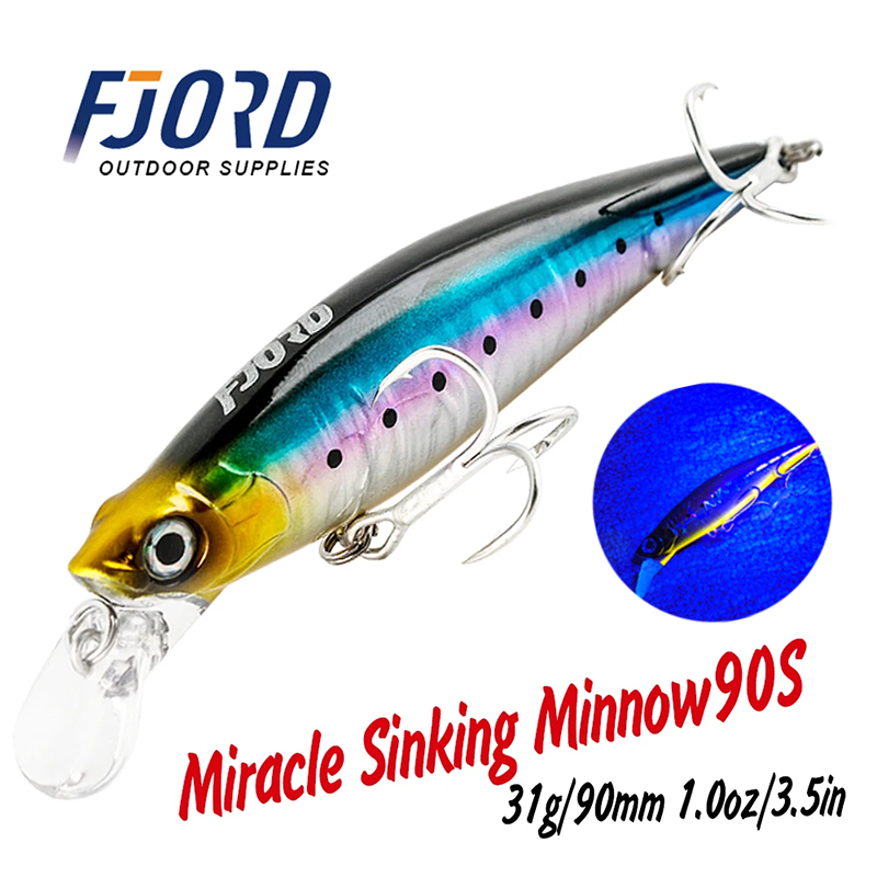 FJORD 90mm 31g Laser Miracle coulant vairon noir dur Triple crochet eau de mer eau salée SwimBait artificiel Pesca leurre de pêche