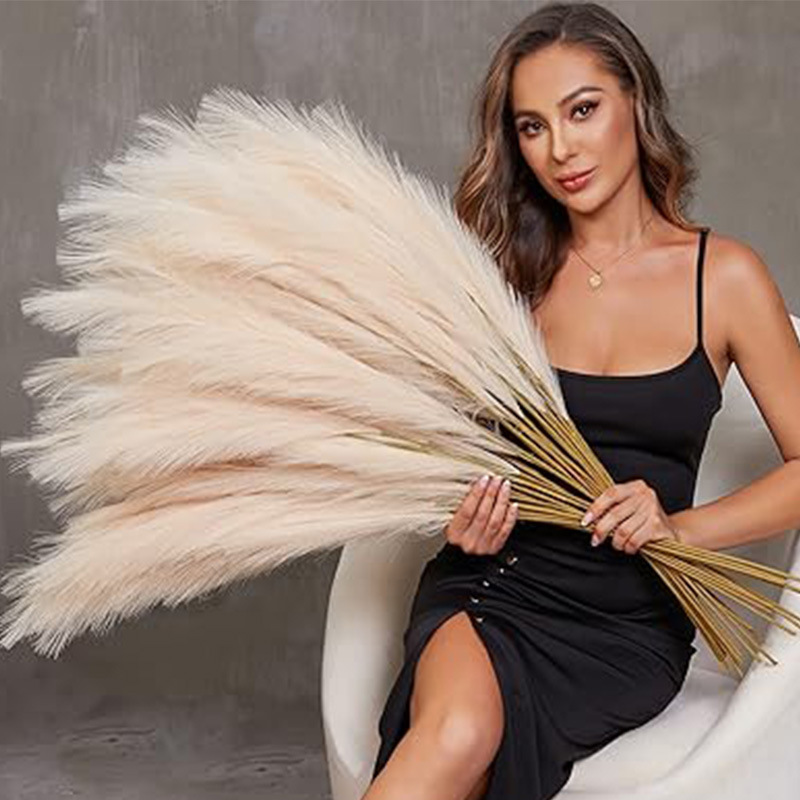 10 unids/bolsa 55CM majestuoso blanco imitación Pampas hierba ramas de pompón de felpa para relleno de jarrón de suelo boda hogar y decoración Bohemia