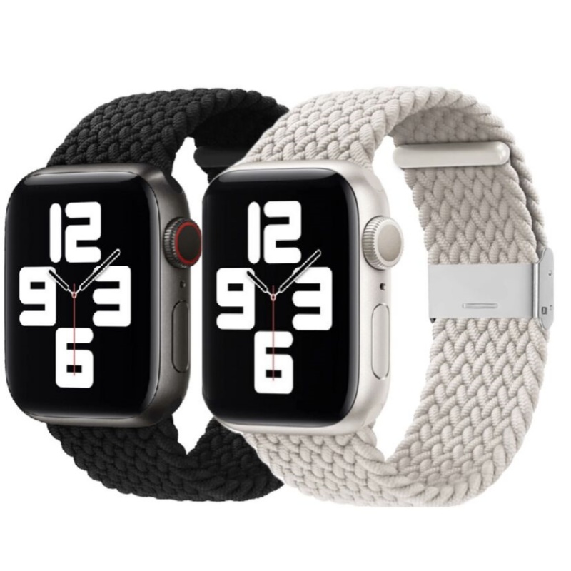 Apple 시계 스트랩 44mm 40/38/42/41/45/49mm 용 2PCS, 조절 가능한 탄성 나일론 벨트 스포츠 스트랩 iWatch Ultra SE 시리즈 9/8/7/6/3