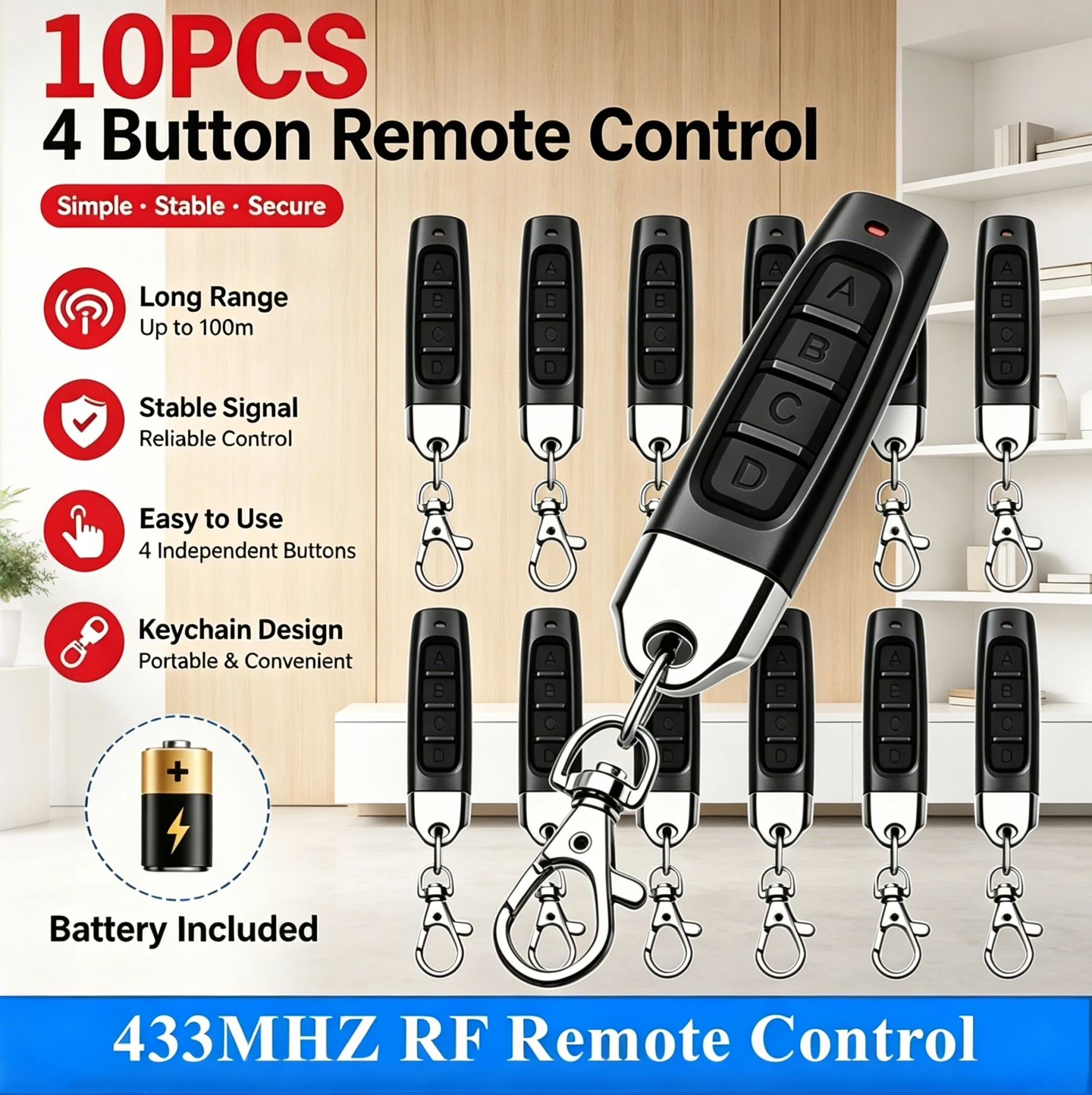1-50PCS 433MHz Copy Remote Control Electric Garage Door Opener Wireless Controll Duplicator Clone Cloning Code