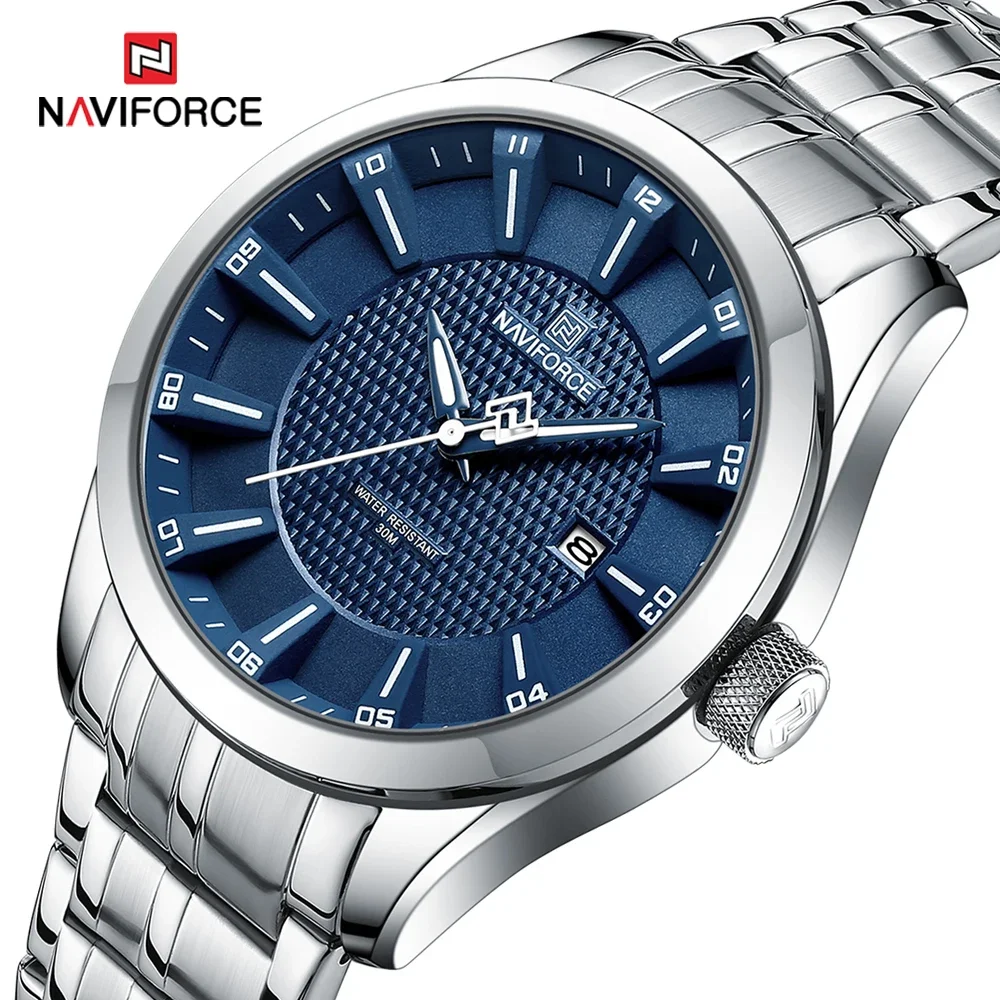 NAVIFORCE marka biznes luksusowy zegarek męski zegar wodoodporny świecący zegarek kwarcowy ze stali nierdzewnej modne męskie zegarki
