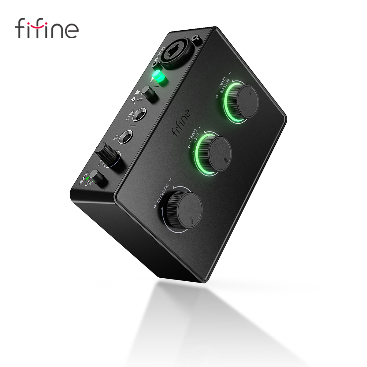 Table de mixage FIFINE pour microphone à condensateur avec bouton de gain, interface audio avec alimentation fantôme 48V pour micro XLR Podcast-Ampli1