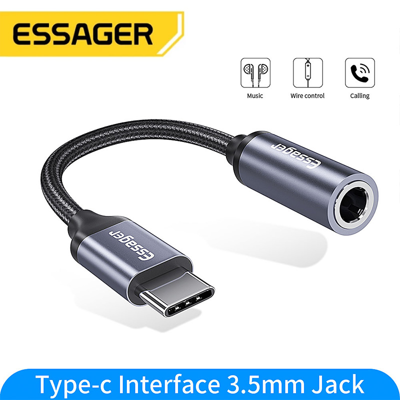 Adaptador de auriculares Essager tipo C a conector Jack de 3,5mm, Cable auxiliar de Audio USB C a 3,5mm para Huawei P30 P20 Pro Xiaomi Mi 9 8 Oneplus 7 7t