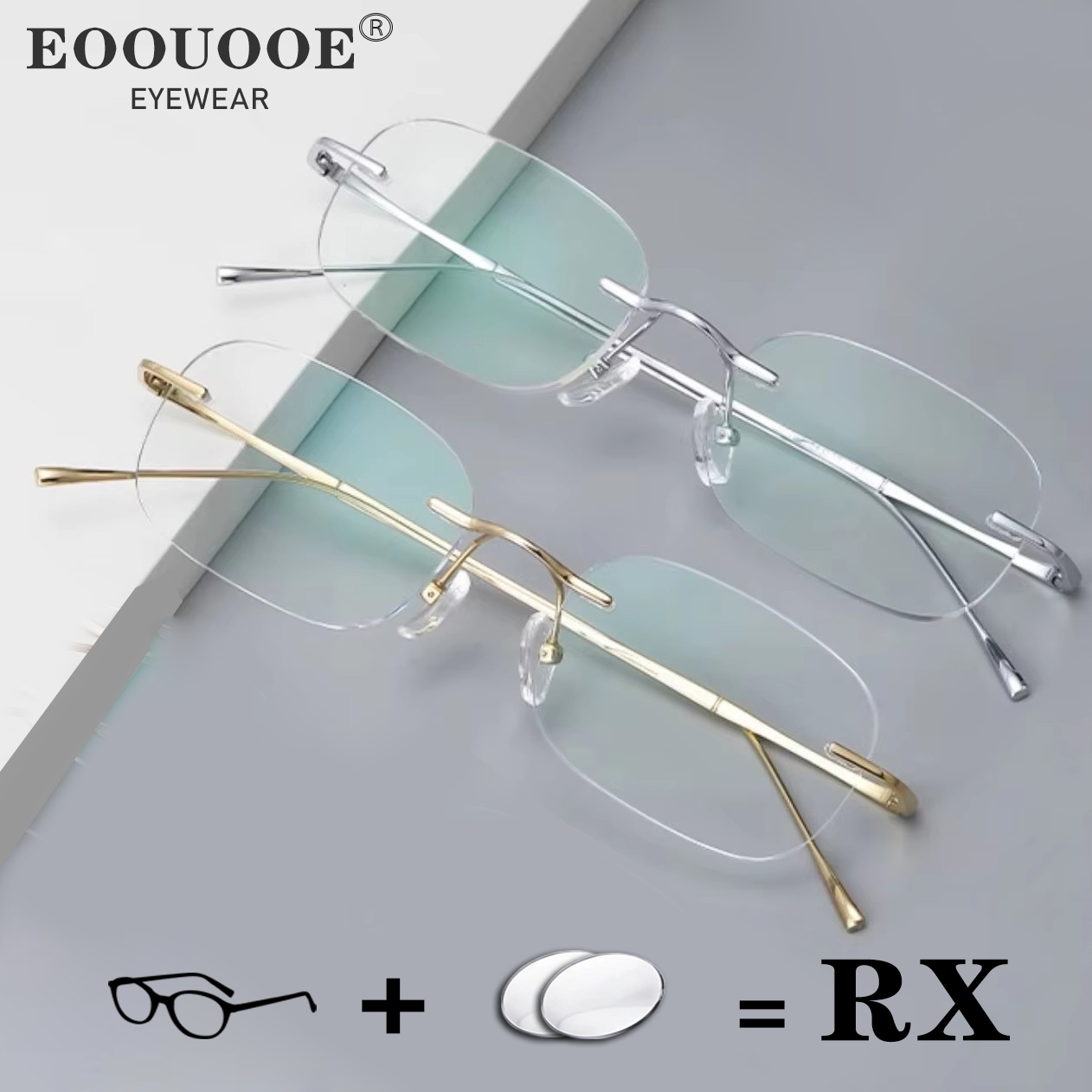 Randlose Brille mit individuellen Korrekturgläsern 1,61 1,67 Myopie Reines Titan Brillen Lesebrillen Damen Herren Brillen