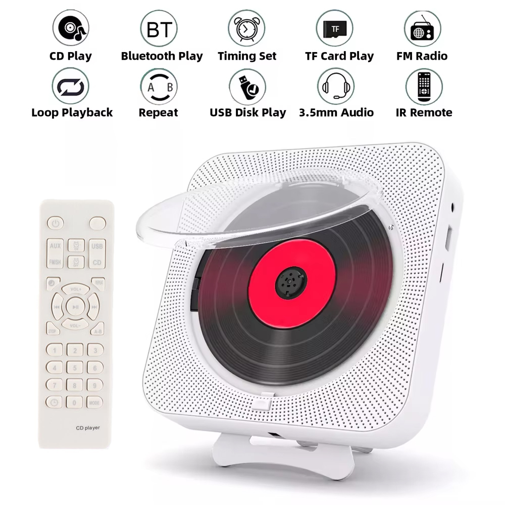 Przenośny odtwarzacz CD Głośnik Bluetooth Stereofoniczne odtwarzacze CD Ekran LED Montowany na ścianie odtwarzacz muzyczny CD z pilotem na podczerwień Radio FM