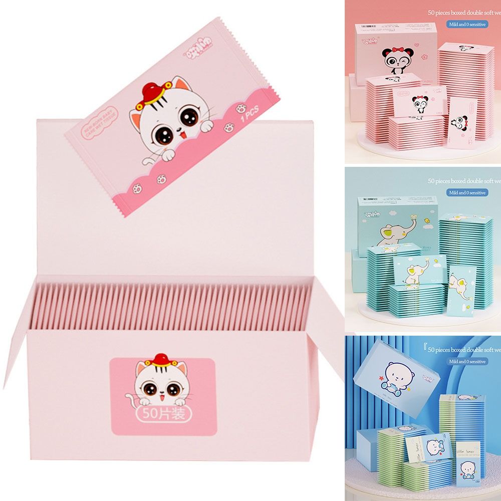 Toalhetes húmidos descartáveis para bebê, toalhetes portáteis, almofadas de cotonetes, limpeza das mãos, desinfecção segura, praticidade ao ar livre, 50PCs