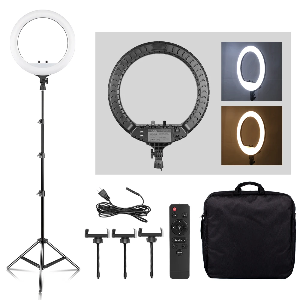 Ringlicht, 18 Zoll, dimmbar, zweifarbiger Lichtring, 36 W, LED-Ringlicht mit Ständer, Beleuchtungsset für Vlog, Selfie, Make-up, YouTube-Kamera