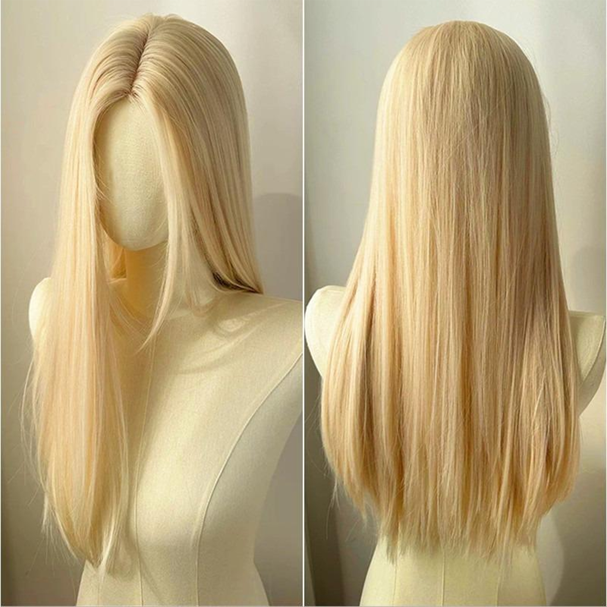 Fibras de alta temperatura para cosplay, peluca rubia clara de 28 pulgadas, peluca larga y lisa sintética.