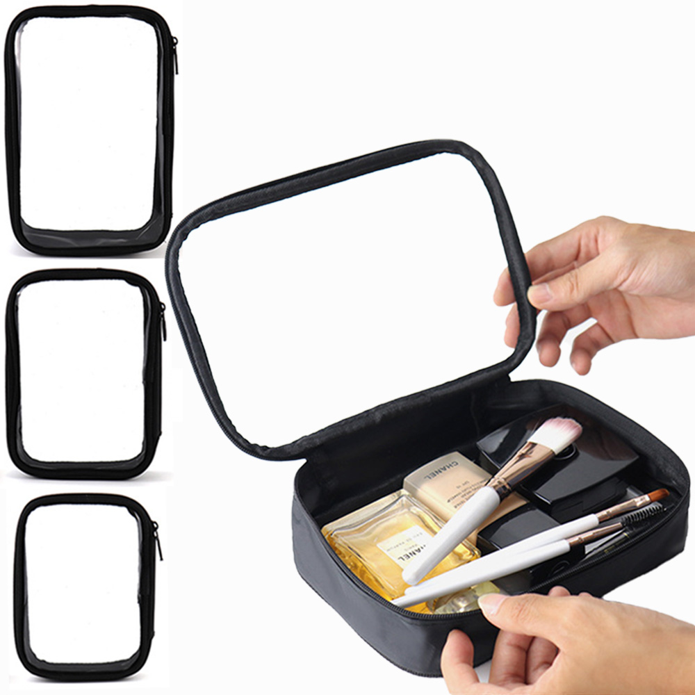 Bolsa de maquiagem transparente feminina, bolsa de higiene pessoal à prova d'água, bolsa de maquiagem de mão, bolsa organizadora de escova de higiene pessoal, bolsas de kit de maquiagem de viagem em pvc