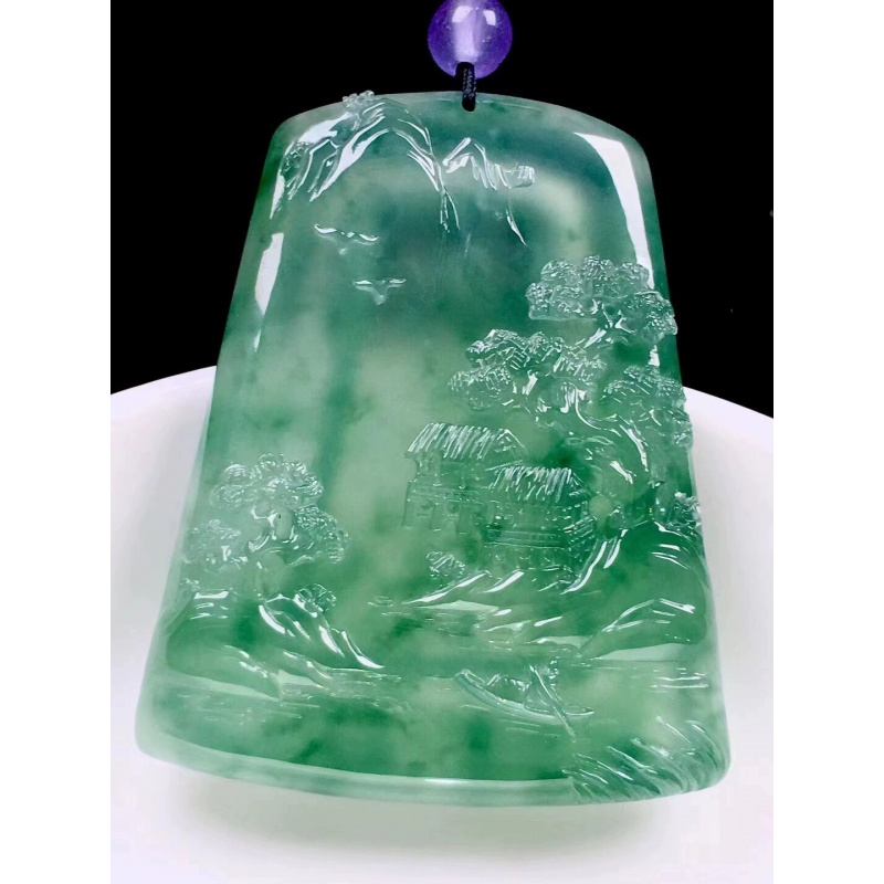 Jadeíta procesada birmana Natural, mina antigua, tipo hielo, colgante de paisaje verde completo, colgante de flor para hombres y mujeres, colgante de Jade