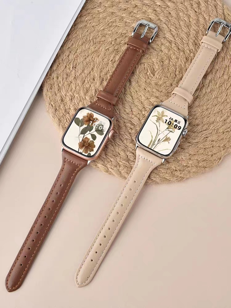 Correa de cuero delgada para Apple Watch, pulsera de 44mm, 45mm, 41mm, 40mm y 38mm para mujer, iWatch serie 9 8 7 6 5 4 3 SE Ultra 2 49mm