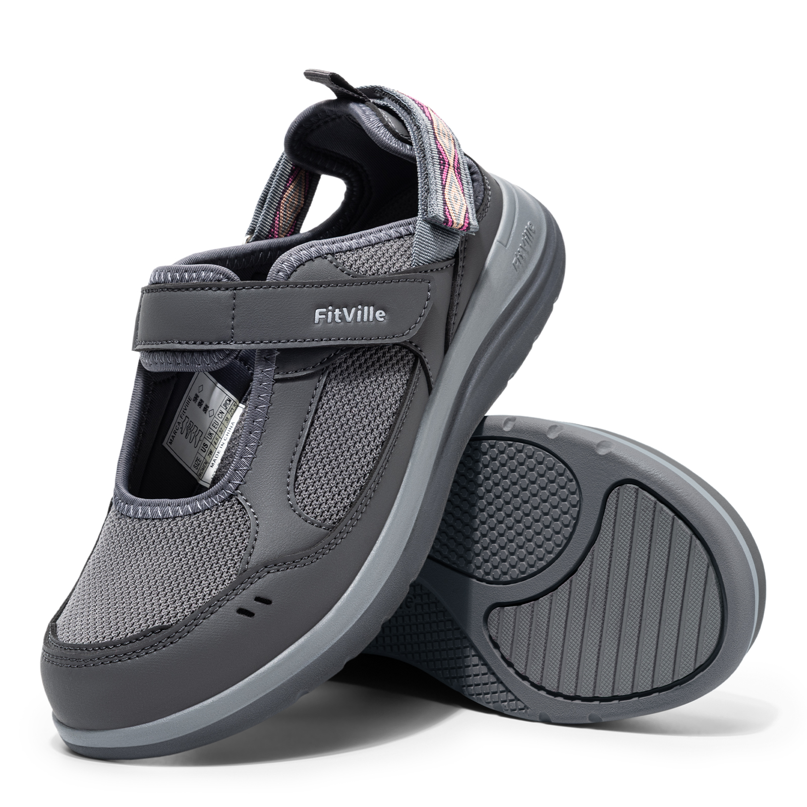 FitVille Mary Janes Scarpe da Donna per Diabetici, Sandali Estivi Larghi con Chiusure Regolabili e Supporto per l'Arco Plantare, Scarpe Traspiranti per Infermiere