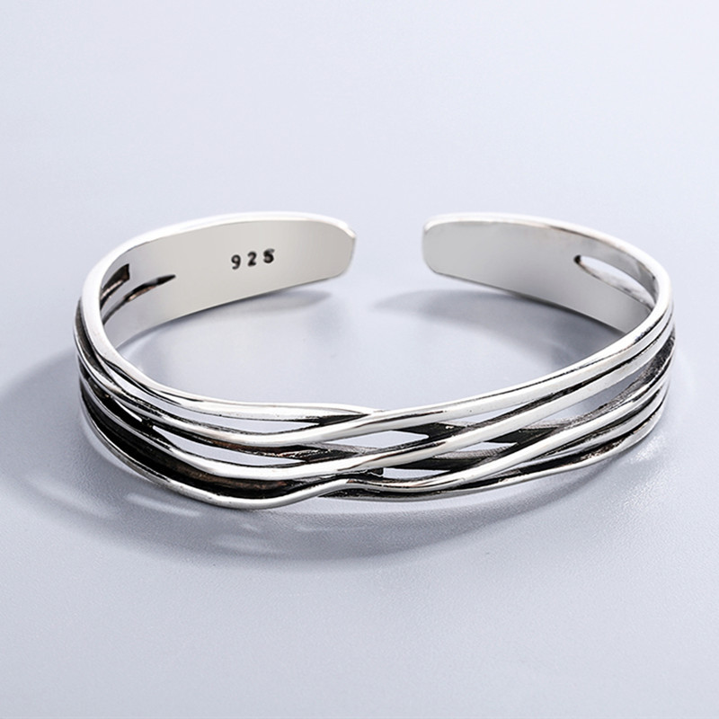 Bracelets tressés ondulés rétro, bijoux en argent Sterling 925, personnalité géométrique, ouverture exquise, SL037, nouvelle collection