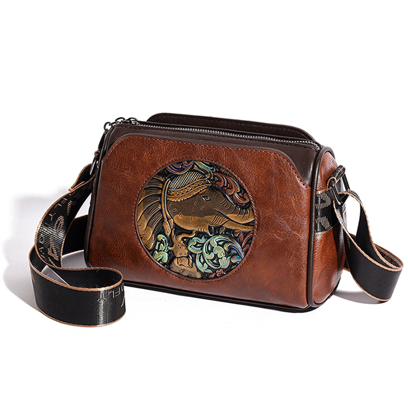 Bolso de hombro para mujer, marca famosa, bordado de elefante, bolsos de mensajero para mujer, cartera, Bolsas de cuero de alta calidad para chica, bolso principal