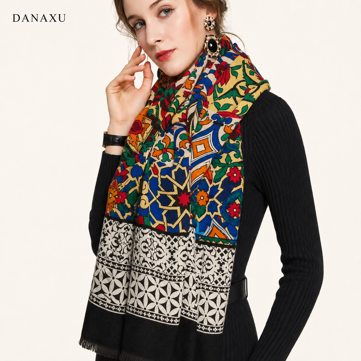 Luxusmarke 100% Reine Wolle Großer Schal für Damen Pashmina Kaschmir-Schal Luxuriöser Merino-Poncho Großer Schal