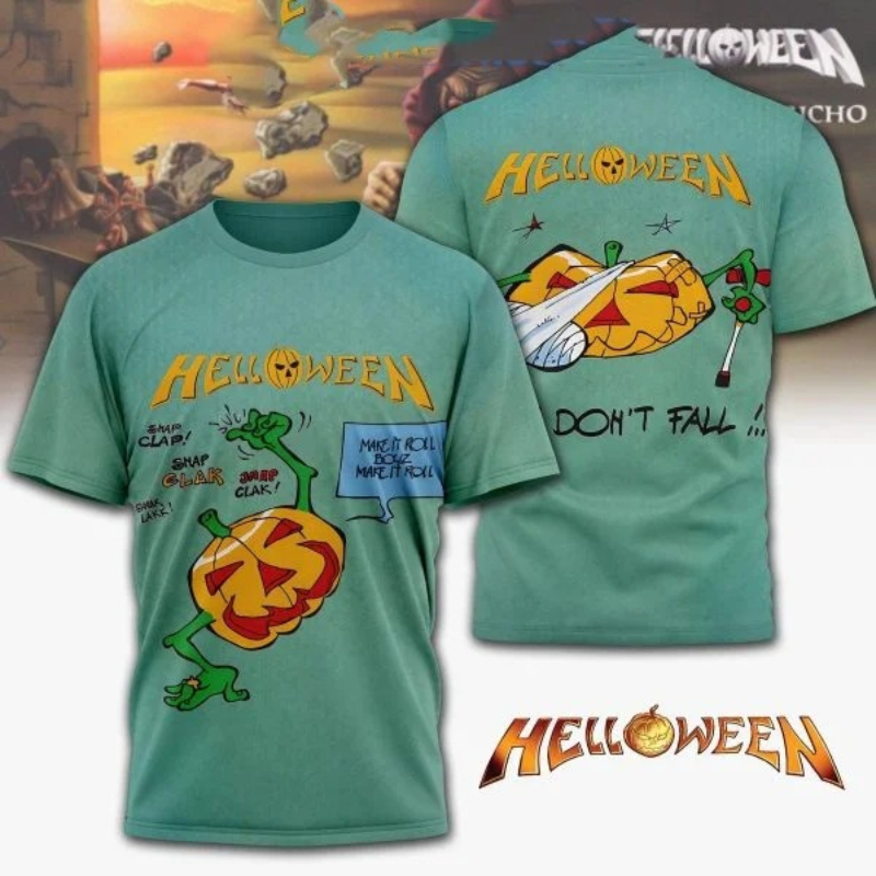 Neues Top-Metal-Rock-Band-T-Shirt mit Helloween- und Hip-Hop-Akademie-Motiv, 3D-Druck, Neutral, Street Retro American Kurzarm-Oberteil