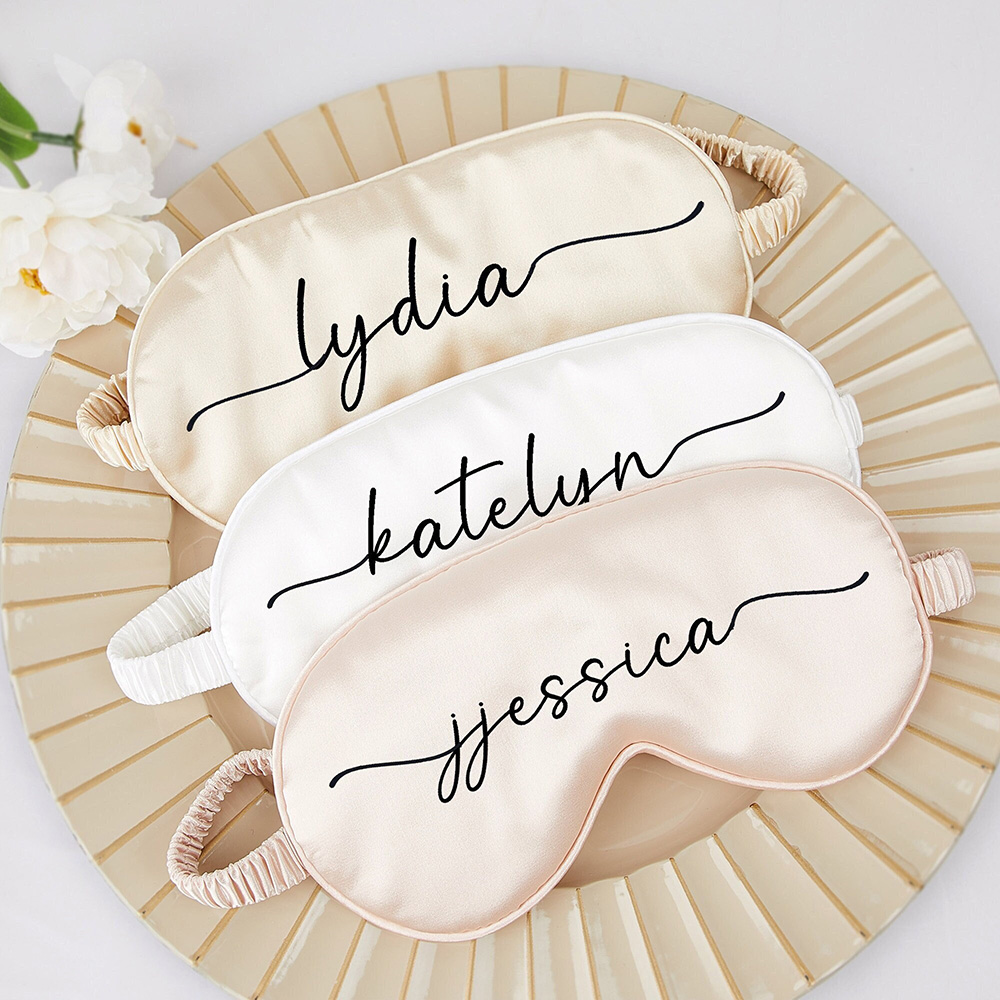 Máscara de olho de sono personalizada com saco de presente Máscara de olho de dama de honra para o dia das mães, lembranças de casamento de aniversário, nome de monograma personalizado