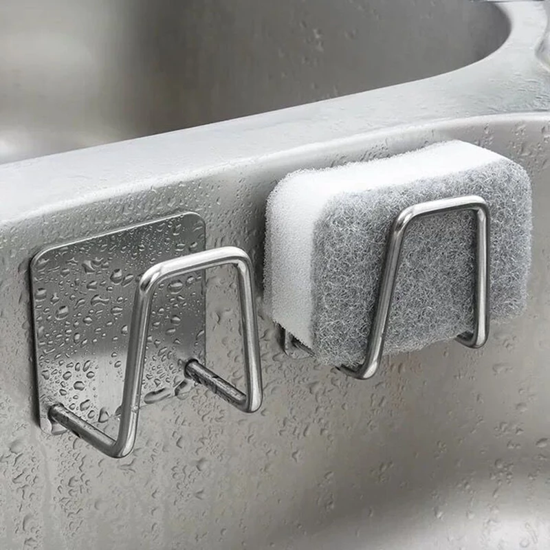 Küche Edelstahl Waschbecken Schwämme Halter Selbstklebende Ablauf Trocknen Rack Küche Wand Haken Zubehör Lagerung Organizer