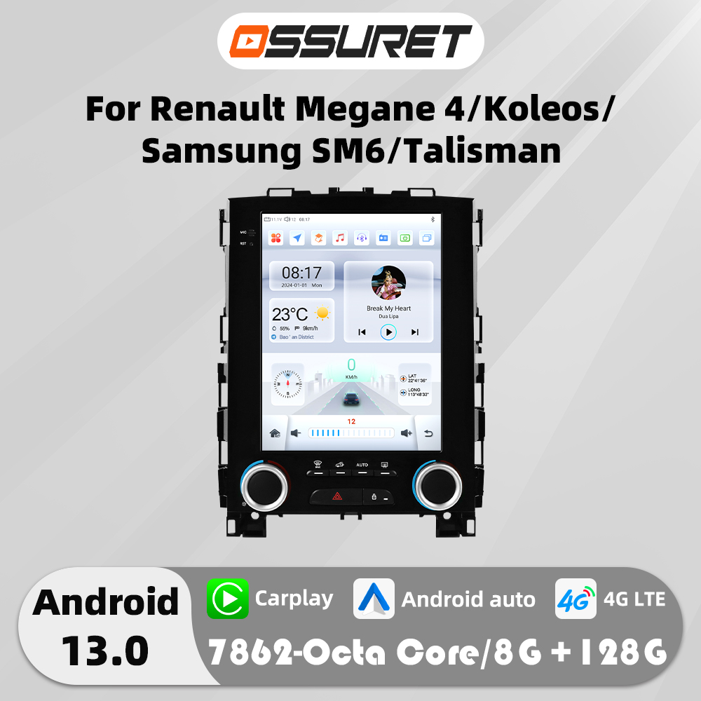 Автомагнитола 9,7 дюйма, Android 13, для Renault Koleos, Megane 4, Samsung SM6, Talisman 2017-2019, мультимедийный плеер, 4G, Carplay 7862, аудио