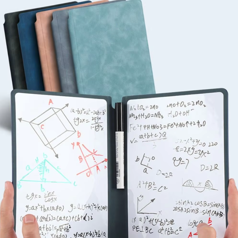 Ensemble de carnet de notes A5 réutilisable avec tableau blanc, stylo effaçable, chiffon d'effacement, bloc-notes en cuir, planificateur hebdomadaire, portable et élégant pour le bureau
