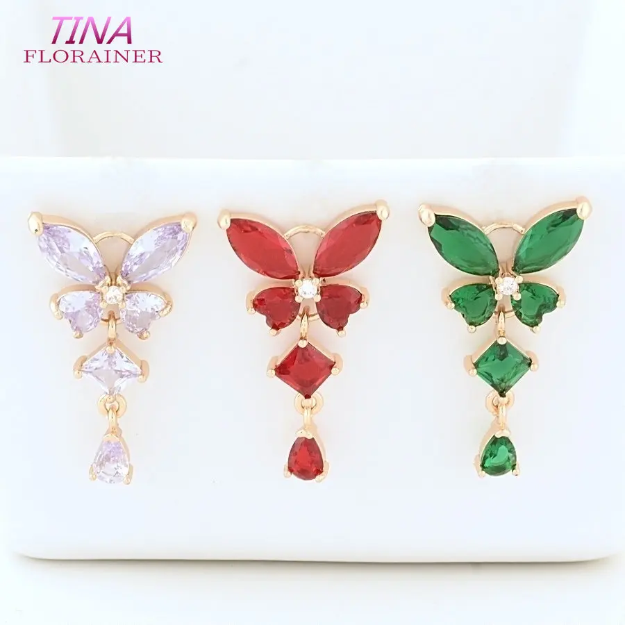 18*32MM 14K warna emas kuningan dengan zirkon kupu-kupu jimat liontin kalung anting-anting membuat perhiasan perlengkapan aksesoris