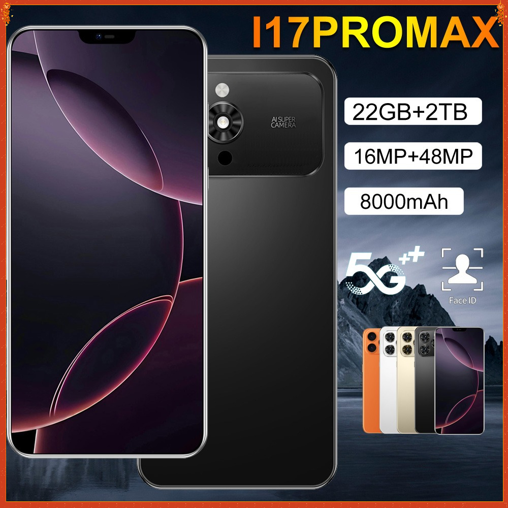 2026 New Ai 17 Pro Max Smartphone 5G 7.3HD 22G +2TB Dual Card Dual Android 15 8000mAh Cell Phone Unlocked Mobile Phones Global