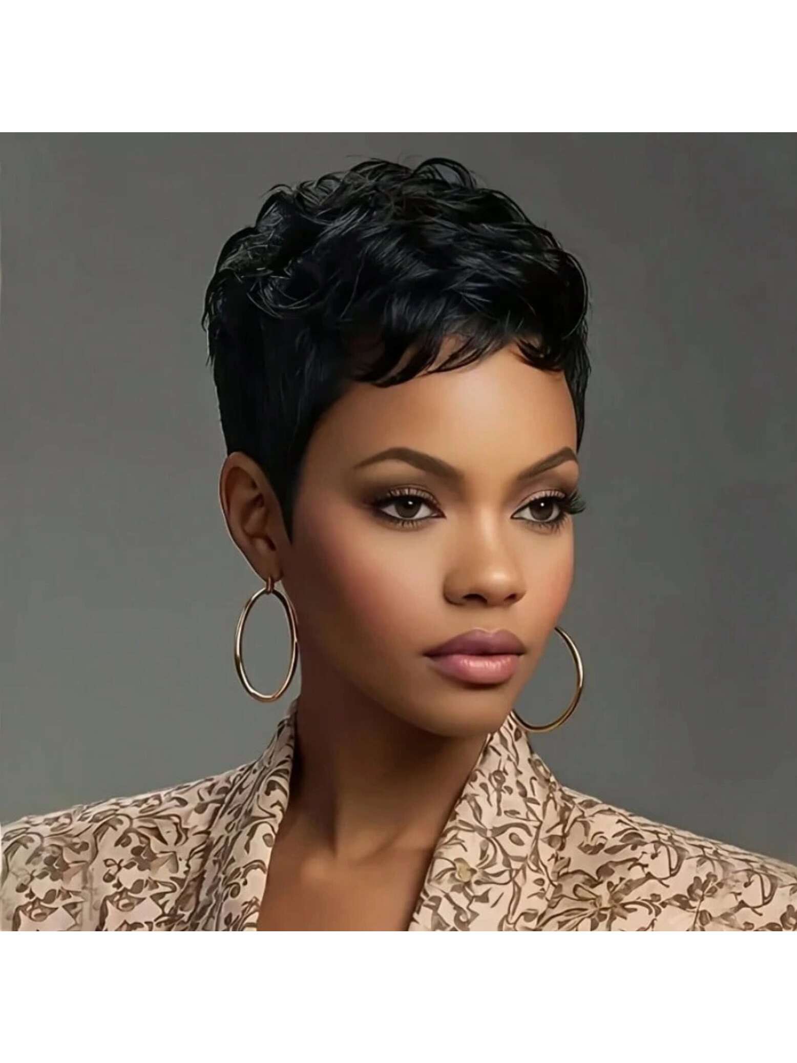 Wig Bob Pendek untuk Wanita Wig Potongan Pixie Wig Tanpa Lem Wig Tanpa Renda Depan dengan Poni Wig Sintetis Lurus Hitam Alami