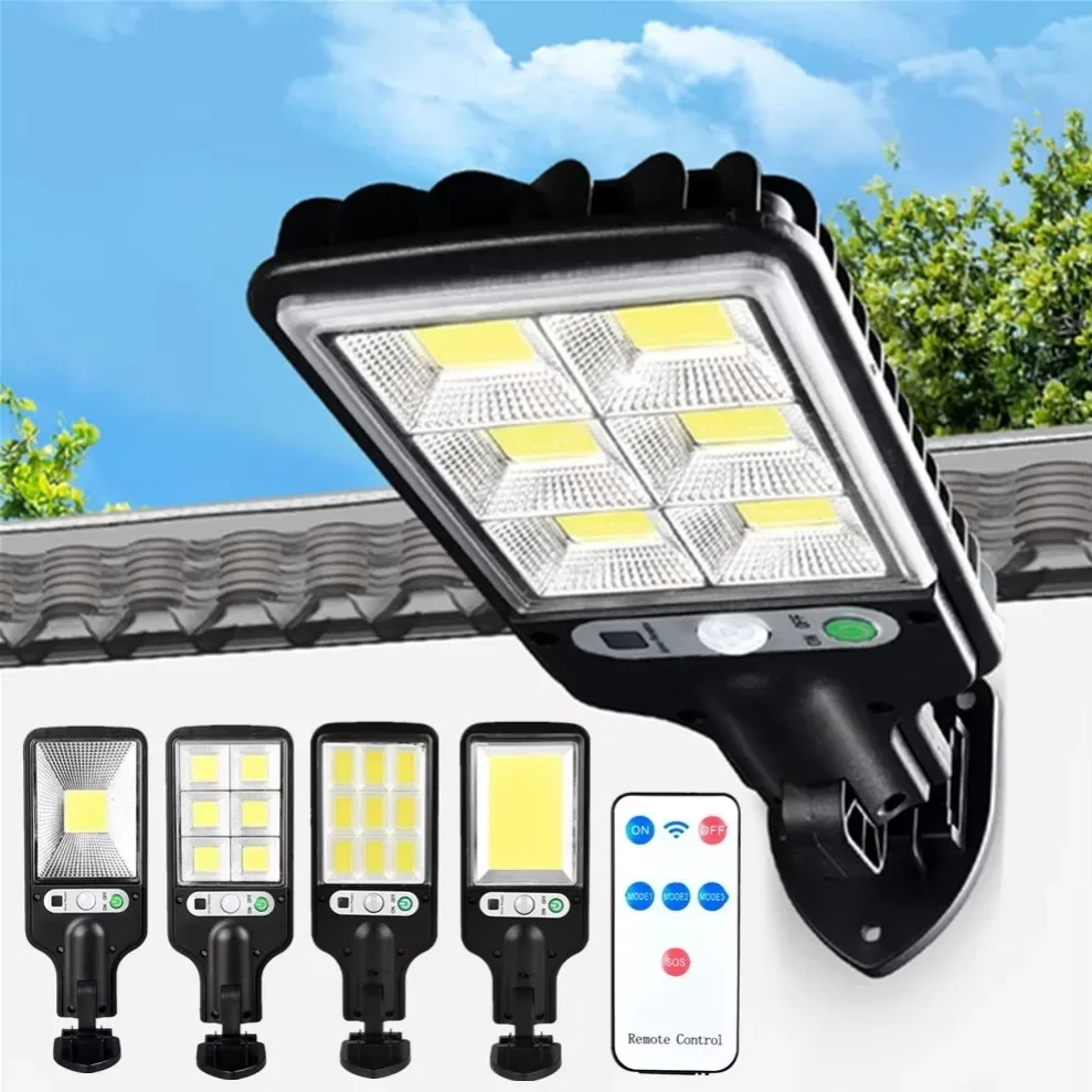 Lámpara LED Solar con Control remoto para exteriores, 3 modos, lámpara LED de pared para patio, detección de movimiento humano, jardín, terraza, puerta de garaje, alumbrado público