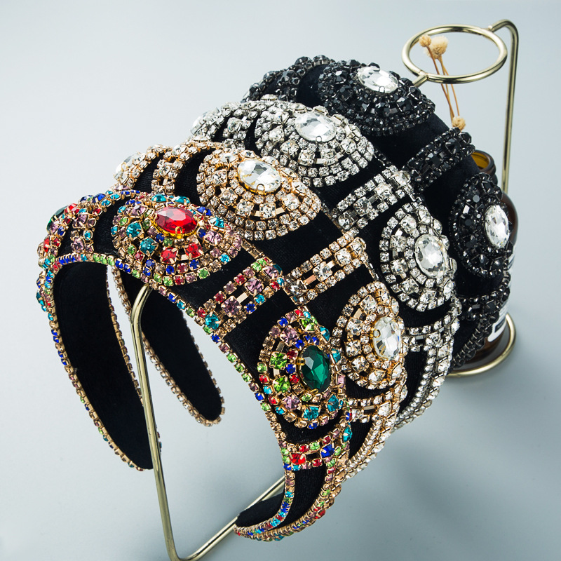 Neues Modisches Samt-Kristall-Stirnband Breiter Schwamm-Haarreif Vintage Strass-Haarband Damen Ins-Style Haaraccessoires