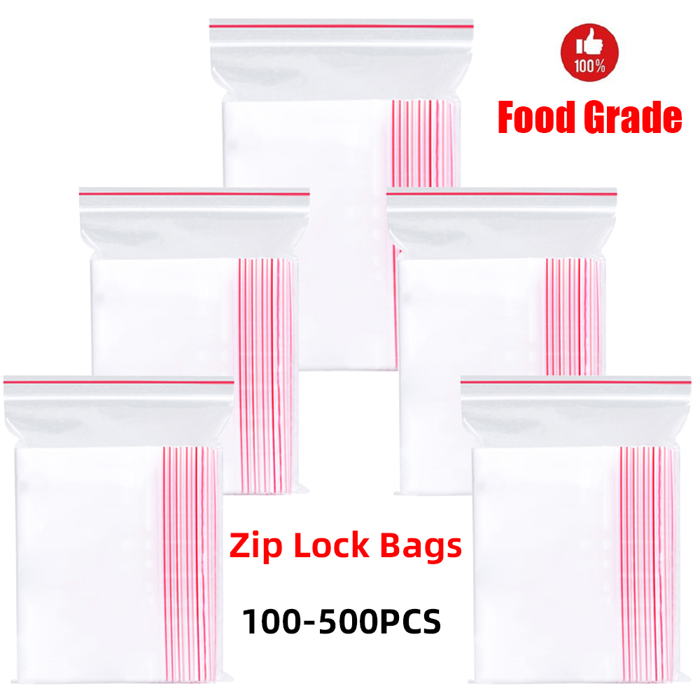 Sacs en plastique refermables à fermeture éclair, 100 à 500 pièces, sac en Poly transparent auto-scellant, pochettes d'emballage de stockage des aliments, sac d'organisation frais sous vide