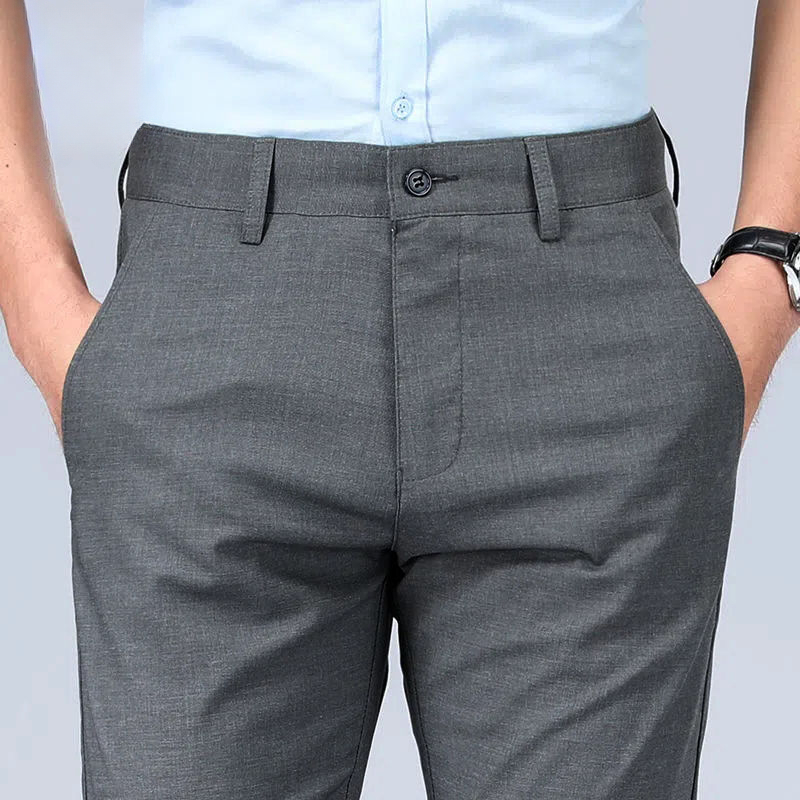 Pantalones de lino para hombre, rectos, de sastrería Social, tela de negocios, antiarrugas, trajes Vintage para hombre, pantalones, ropa de primavera