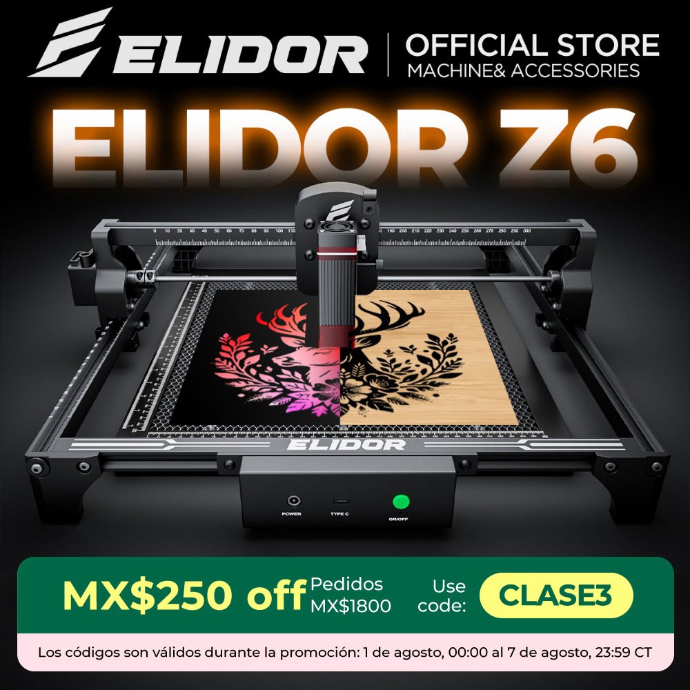 ELIDOR Z6 6W grabador y máquina cortadora láser área de trabajo de diodo CNC 300X300mm marcado de madera contrachapado grabable vidrio acrílico