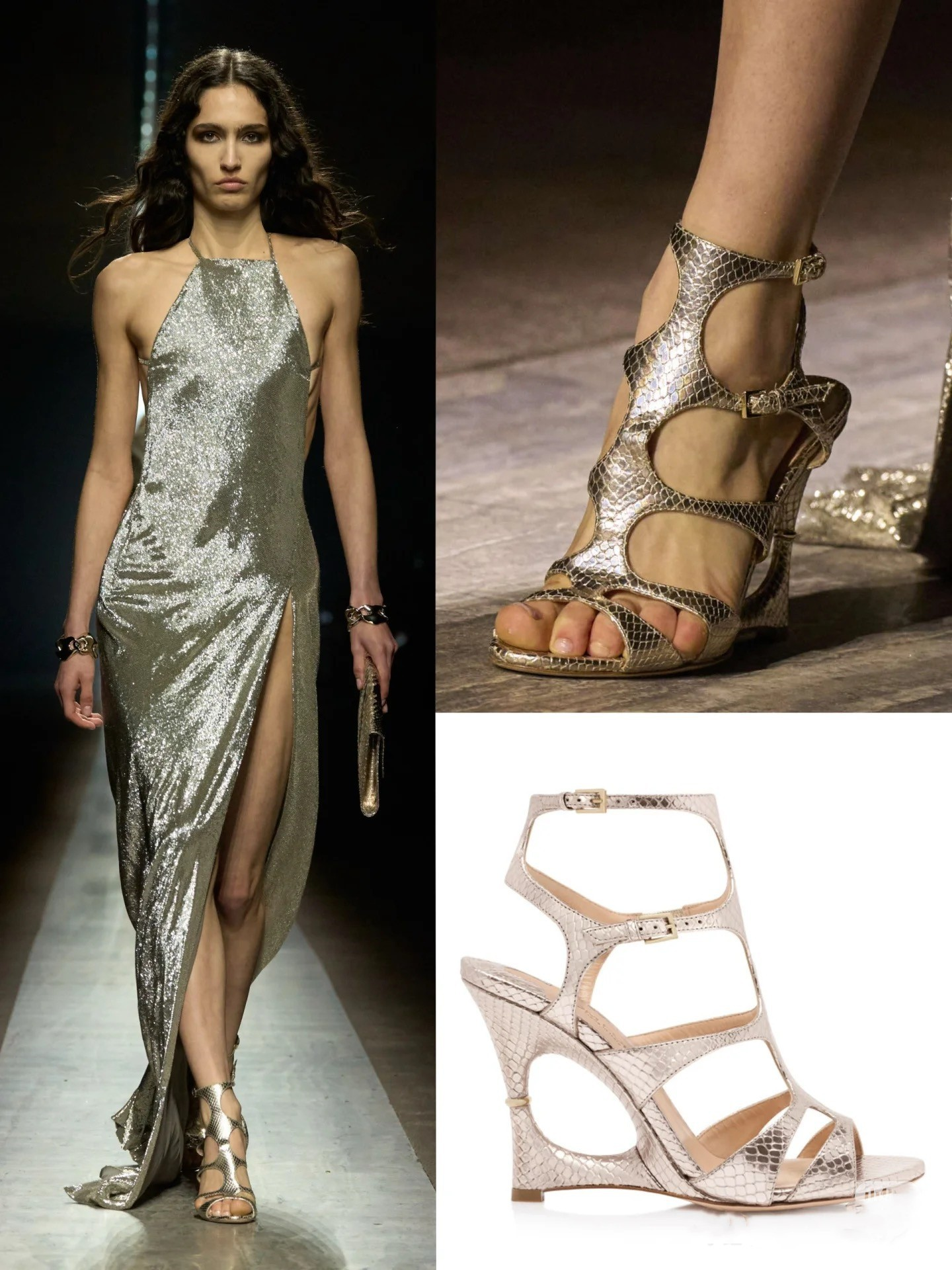 Summer New Hollow Gold Shaped Heel Sexy Crocodile Pattern Ankle One Strap Buckle Round Open Toe High Heel Sandals for Women