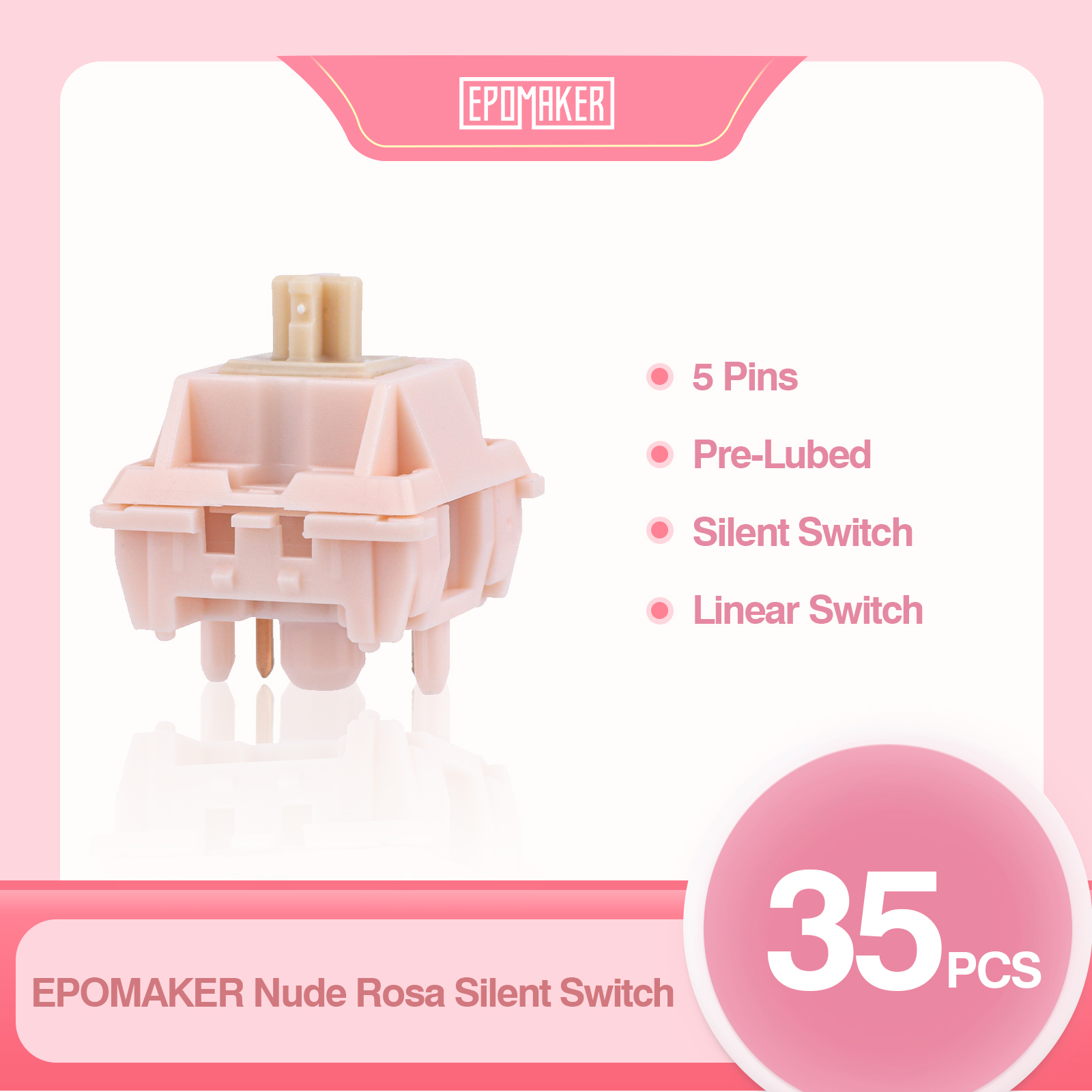 35 Stück EPOMAKER Nude Rosa 39gf 5-polige vorgeschmierte lineare Silent-Schalter für mechanische Tastatur 21 mm Feder