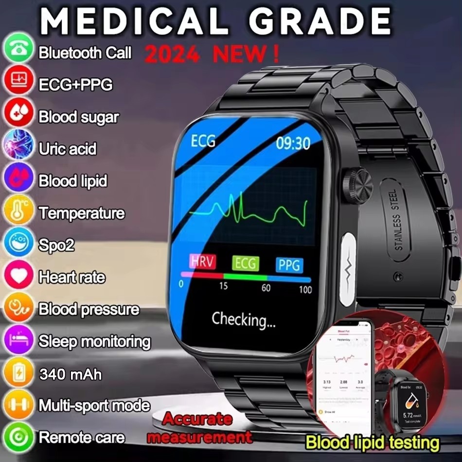 Reloj inteligente para hombres con ácido úrico, grasa en sangre, azúcar en sangre, ECG + PPG, presión arterial, llamada Bluetooth, deportes para Xiaomi, novedad de 2024